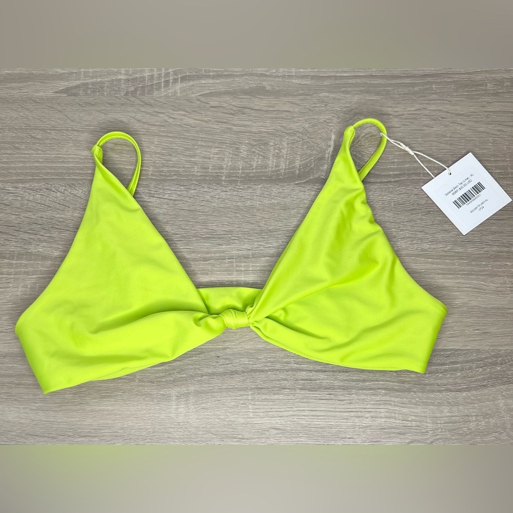 Born Primitive Adjustable Bikini Top XL Neon Yellow Knot Front Athletic Swim NWT